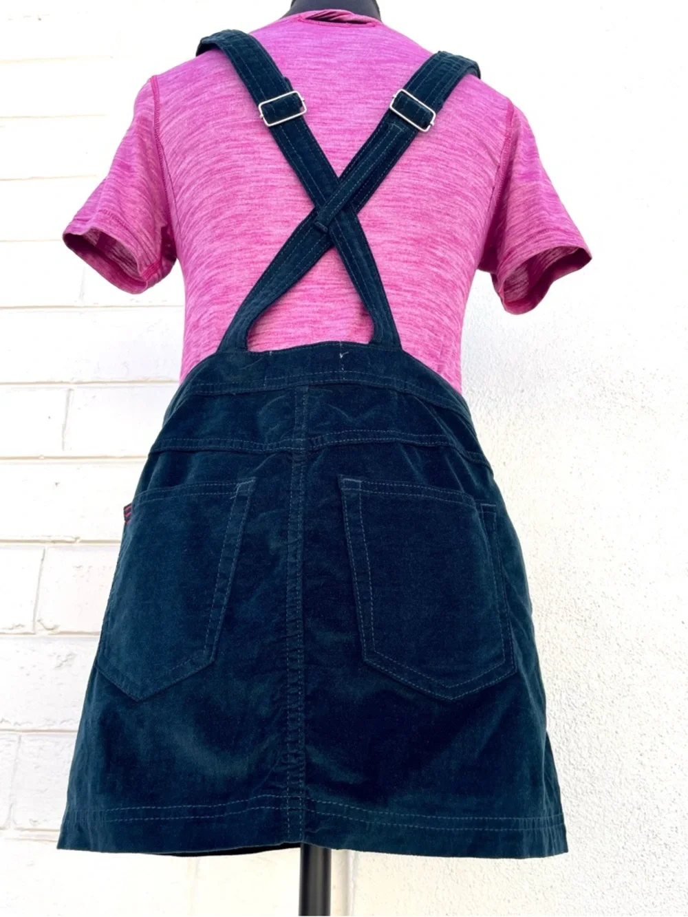 90s BDG Velvet Pinafore Overall Mini Dress Teal Blue XS EUC - Picture 6 of 14
